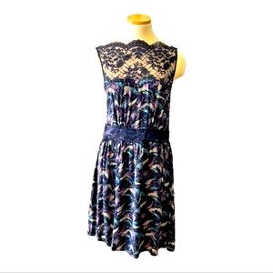 Free People Print Lace Mini Dress, Navy